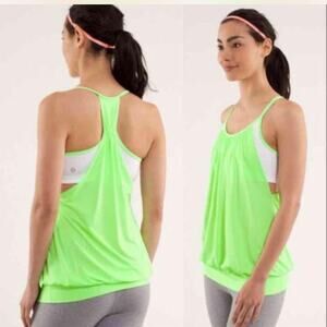 Lululemon No Limits Tank Neon Green Built-In Bra Open Back Size 9 (Fits 8–10)